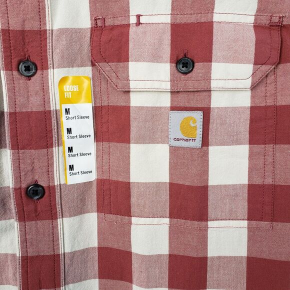 Carhartt Shirt Mens M Red White Plaid Short Sleeve Cotton Workwear Indie 46x31 - Picture 3 of 11